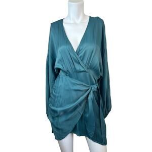Zara Green Satin Effect Faux Wrap Dress sz S NWT